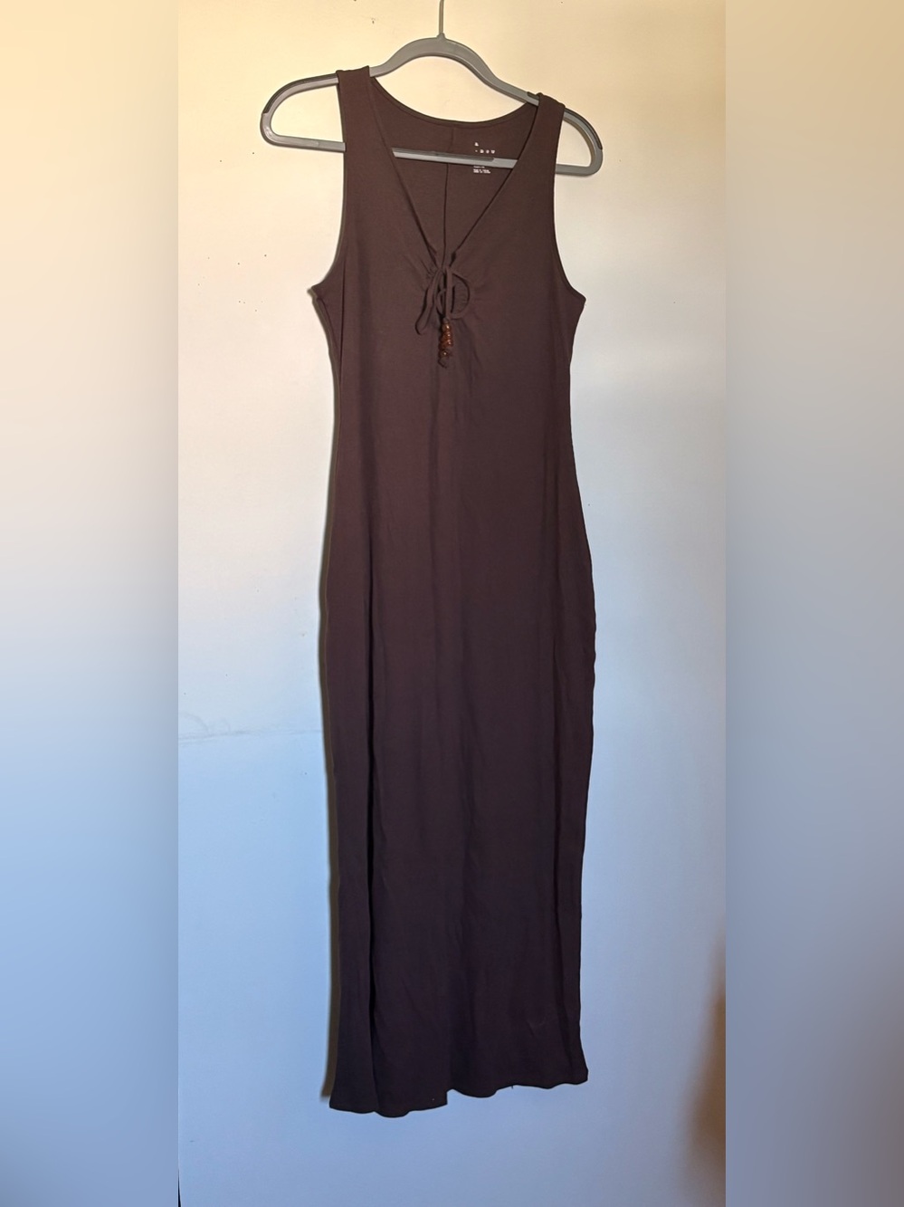NWT Sleeveless Brown Maxi Dress with Beaded Bust Tie